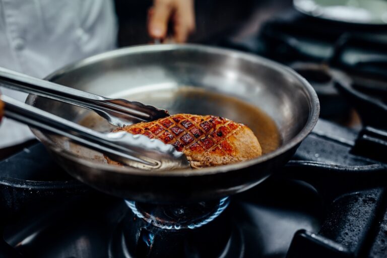 Close up shot of a roasted steak in the pan